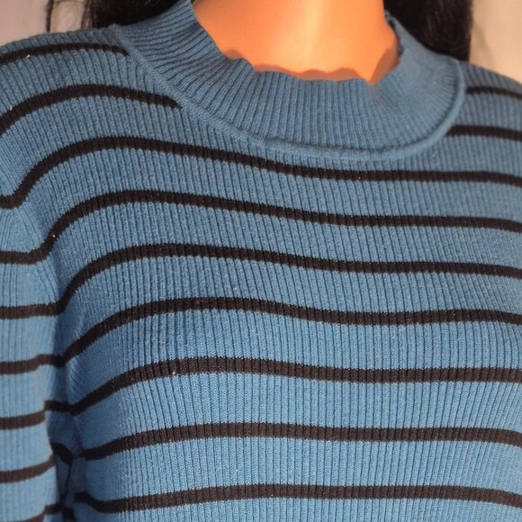 THE TOG SHOP Pretty Cotton sweater, Black and Turquoise stripes, size XL - Picture 4 of 16